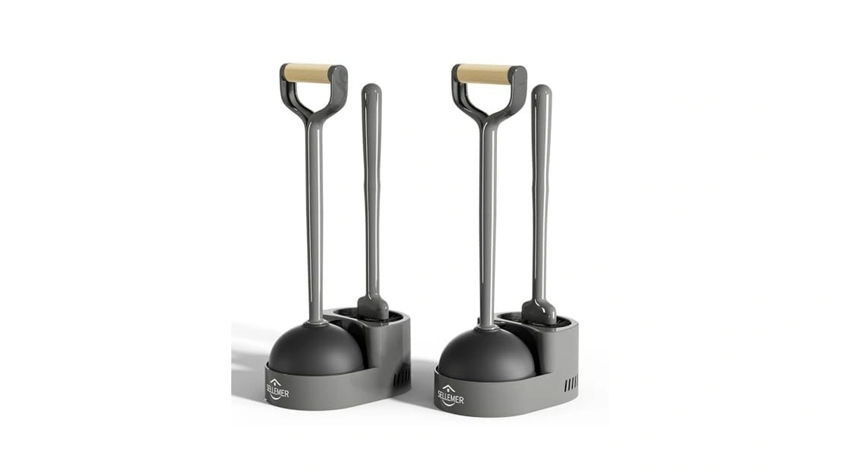 Sellemer Toilet Brush And Plunger Set, Curved Head Deep Clean,