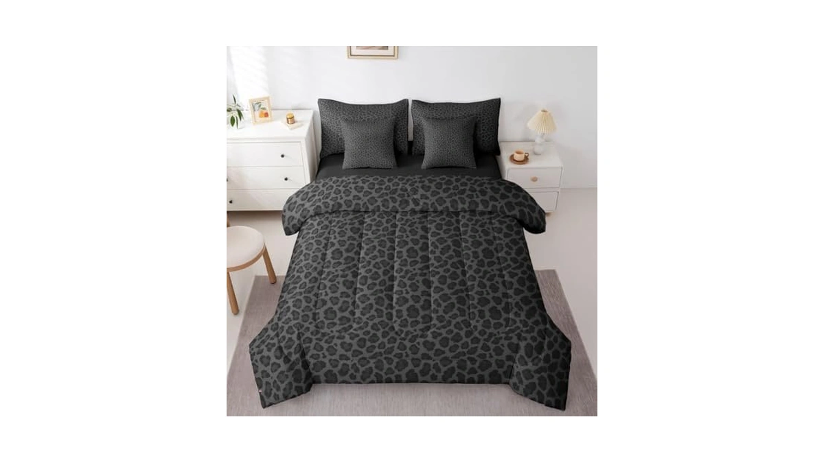 Erosebridal Dark Gray Leopard Queen Bedding Set Modern Animal Pattern