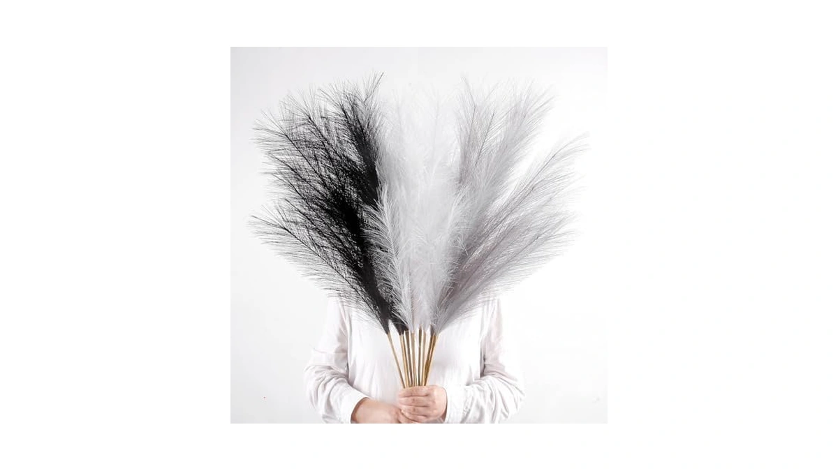 Acfruits 12pcs Faux Pampas Grass 38" Black White Gray For