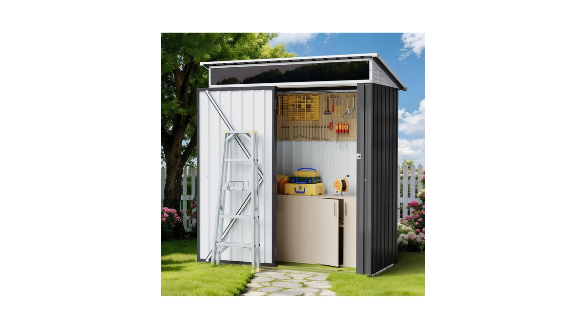 Shintenchi 5x3 Ft Outdoor Storage Shed With Window, Outdoor Waterproof