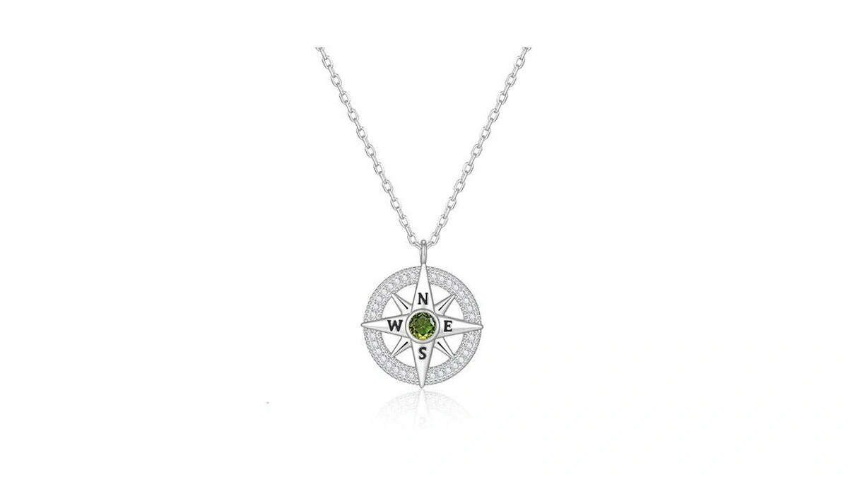 Juvux Compass Birthstone Necklace For Women, S925 Sterling Silver August