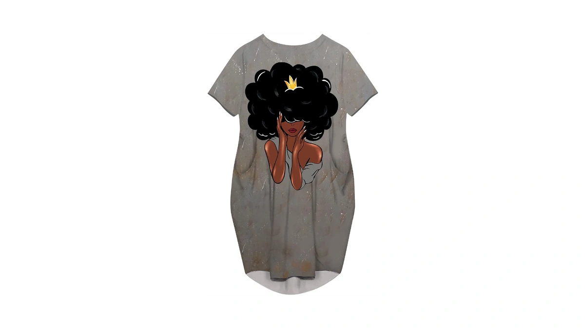 Women's Summer Short Sleeve Shirts Mini Dresses African American Floral