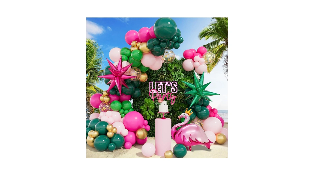 Cbodeco Tropical Flamingo Balloon Arch Garland Kit, Hot Pink Green