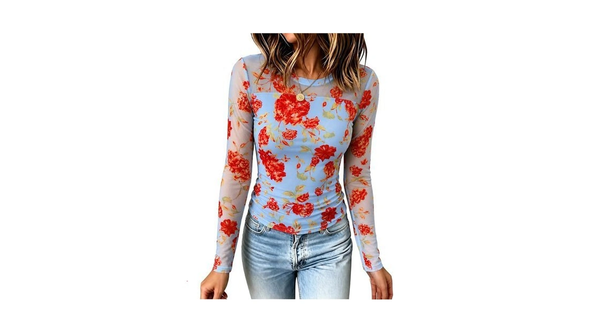 Tankaneo Womens Polka Dot Mesh Long Sleeve T-shirt Y2k Sheer