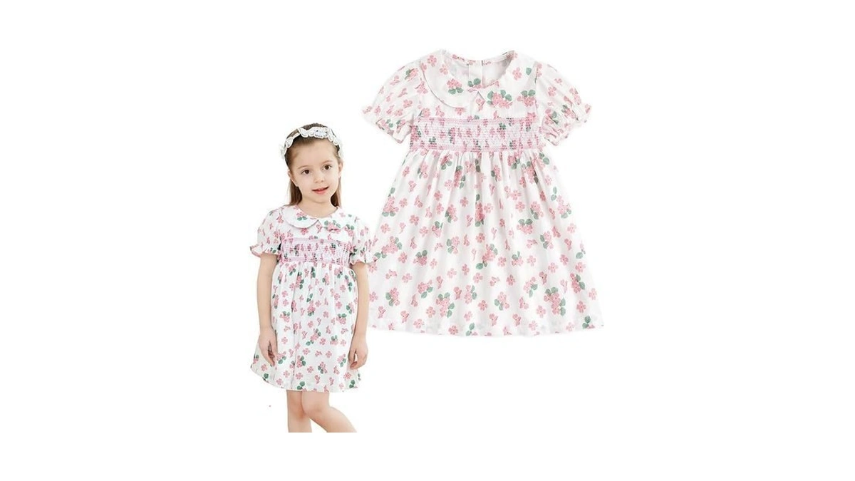 Curipeer Toddler Girl Dress Summer Floral Smocked Dresses For Little