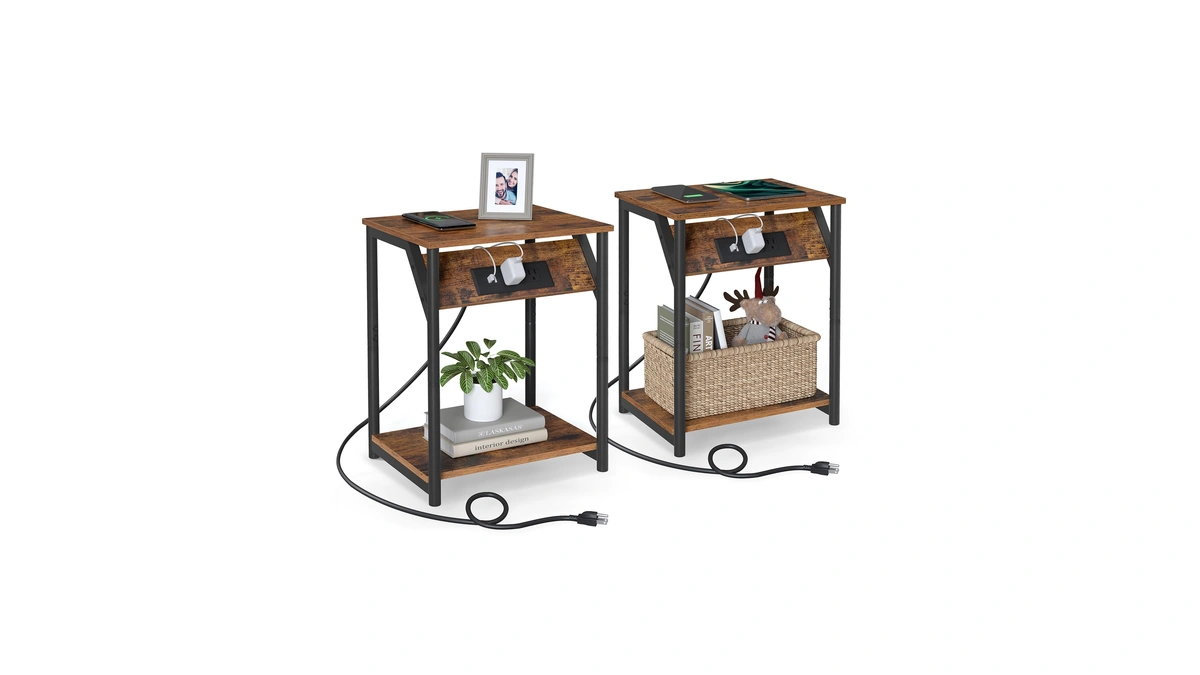 Vasagle End Table With Charging Station, Set Of 2, Small