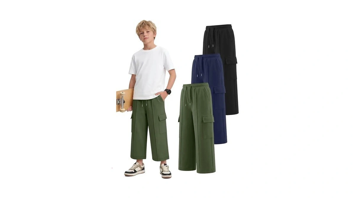 Langyiwee 3 Pack Boys Capri Pants Drawstring Elastic Waisted Teens