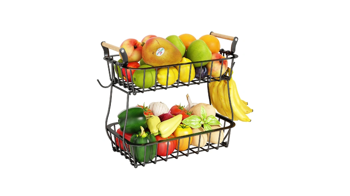 Antopy 2 Tier Fruit Basket With 2 Banana Hangers, Countertop