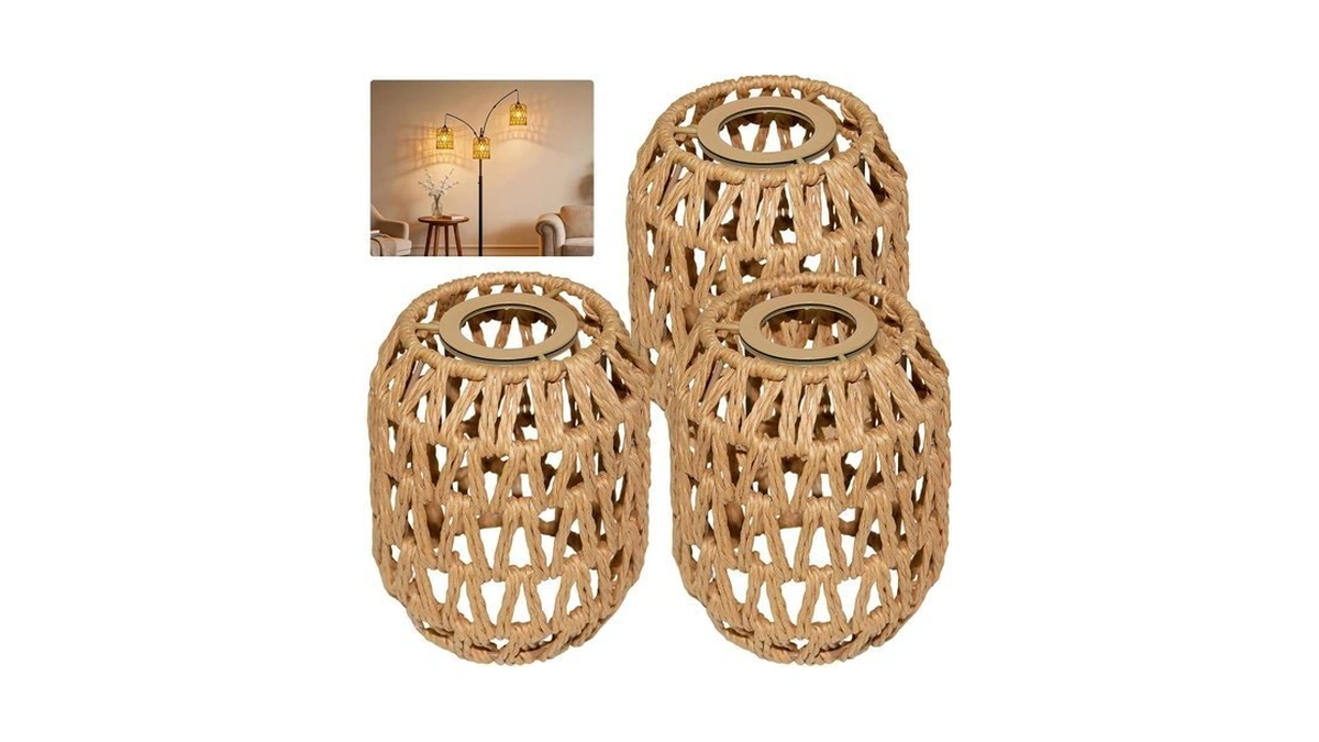 Lucorusc 3 Pack Rattan Lamp Shades Boho Hanging Light Lamp