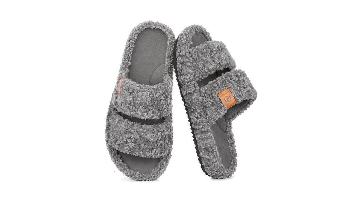 Everfoams Womens Fuzzy Open-toe Slippers Indoor Cool Gray,7-8 Us