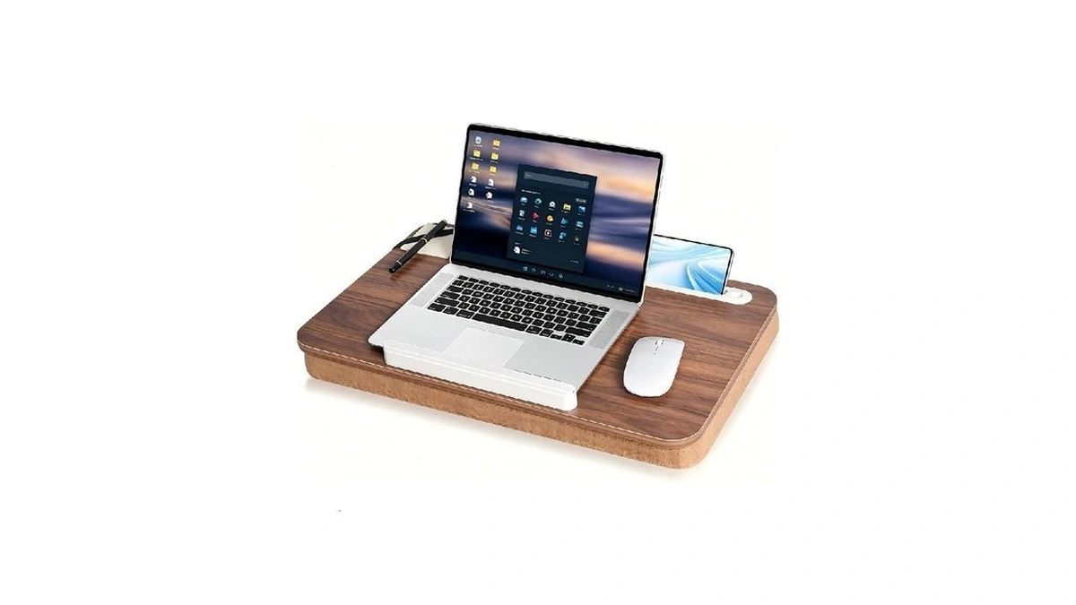Wooden Lap Desk With Handle, Natural Wood Grain Finish, Portable