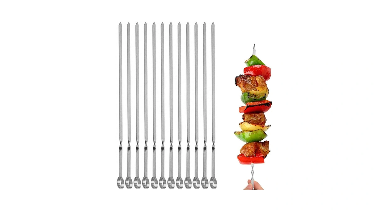 12pcs Kabob Skewers Flat Metal Bbq Barbecue Skewer 14" Long
