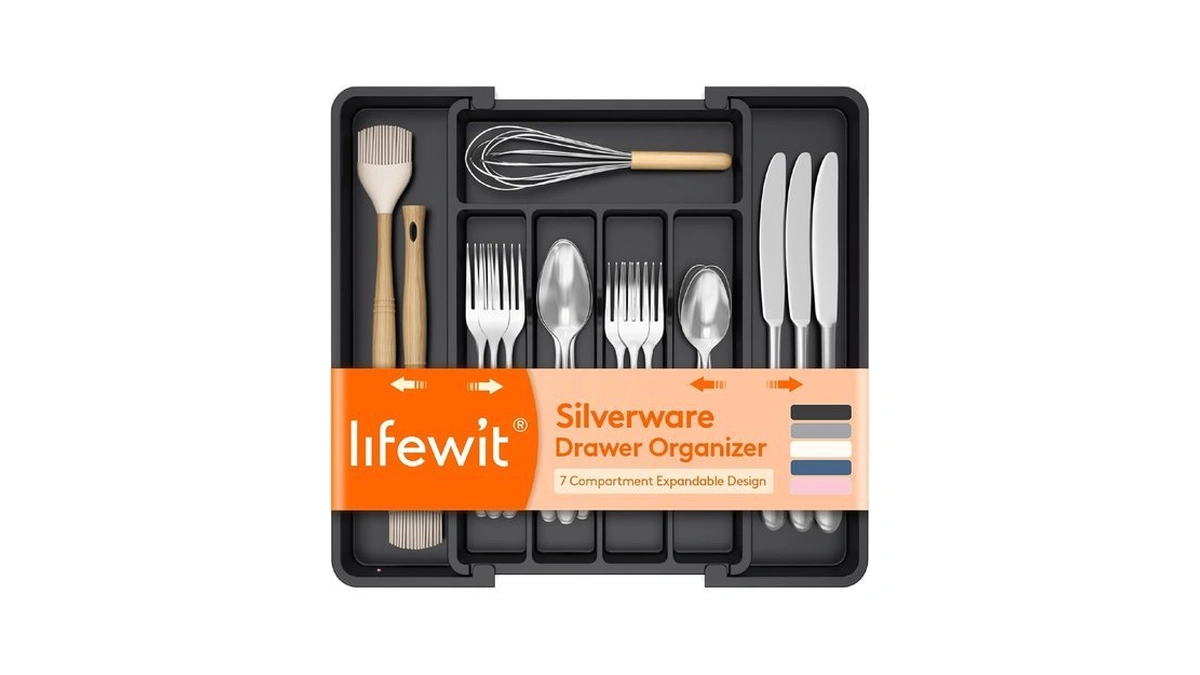 Lifewit Expandable Silverware Organizer, Plastic Utensil Tray For Kitchen Drawer,
