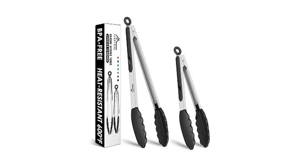 Hotec Premium Stainless Steel Locking Kitchen Tongs With Silicon Tips,