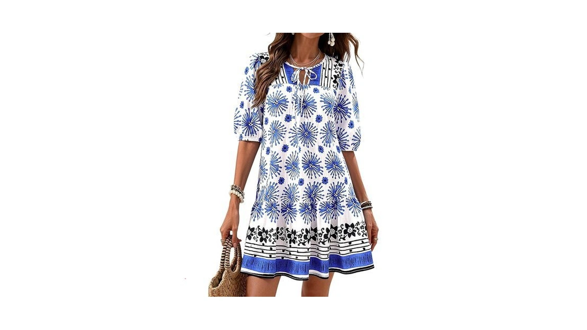 Okiwam Womens Summer Dresses 2026 Drawstring V Neck Lantern Short