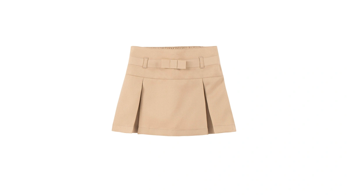 Nautica Girls School Uniform Pleated With Pockets Scooter Skirt, Khaki/bow,
