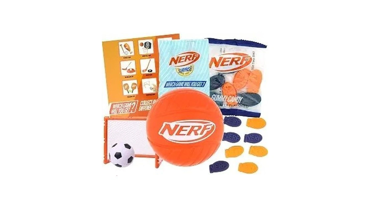Nerf Mini Sports Gift Set, Surprise Tabletop Game And Gummies,
