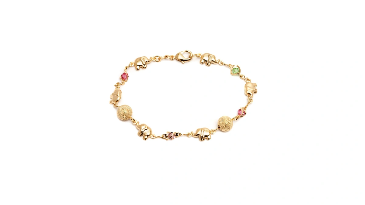 Barzel 18k Gold Plated Multi Color Stone Elephant Bracelet For