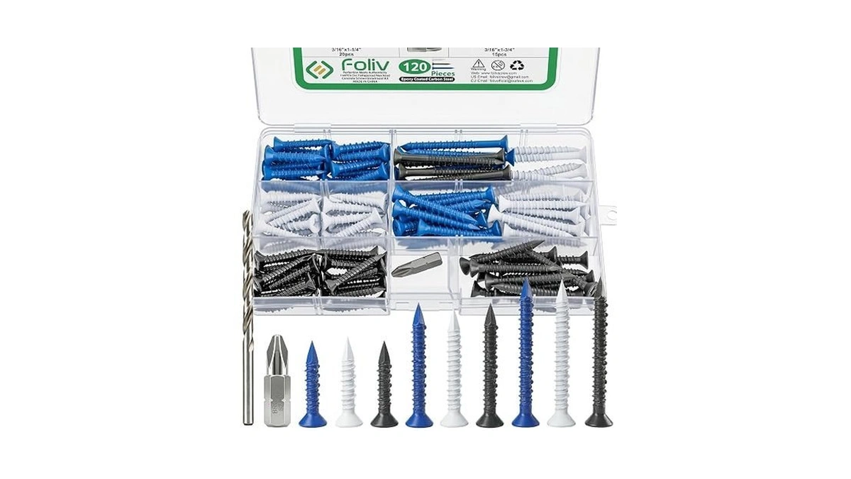 Foliv 120pcs Concrete Screws With Drill Bit And Hex Bit