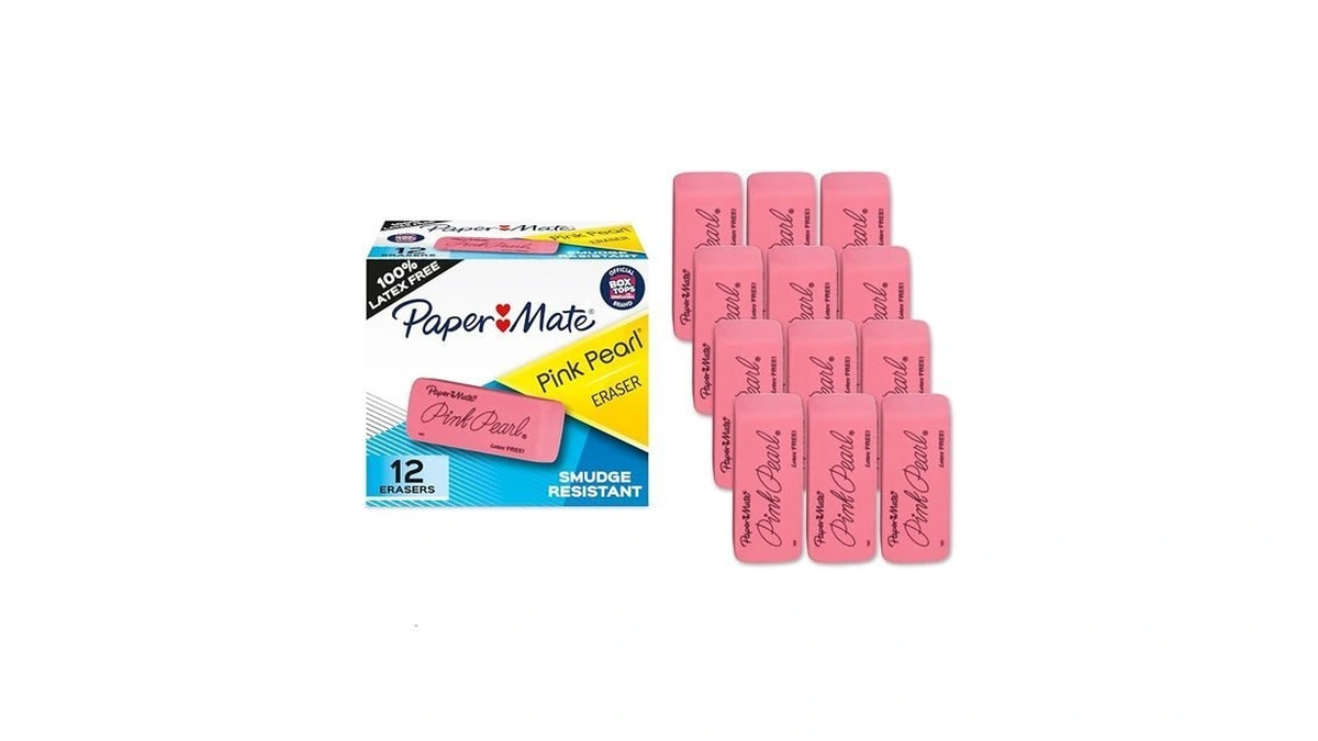Paper Mate Erasers, Pink Pearl, 12 Count - Latex Free