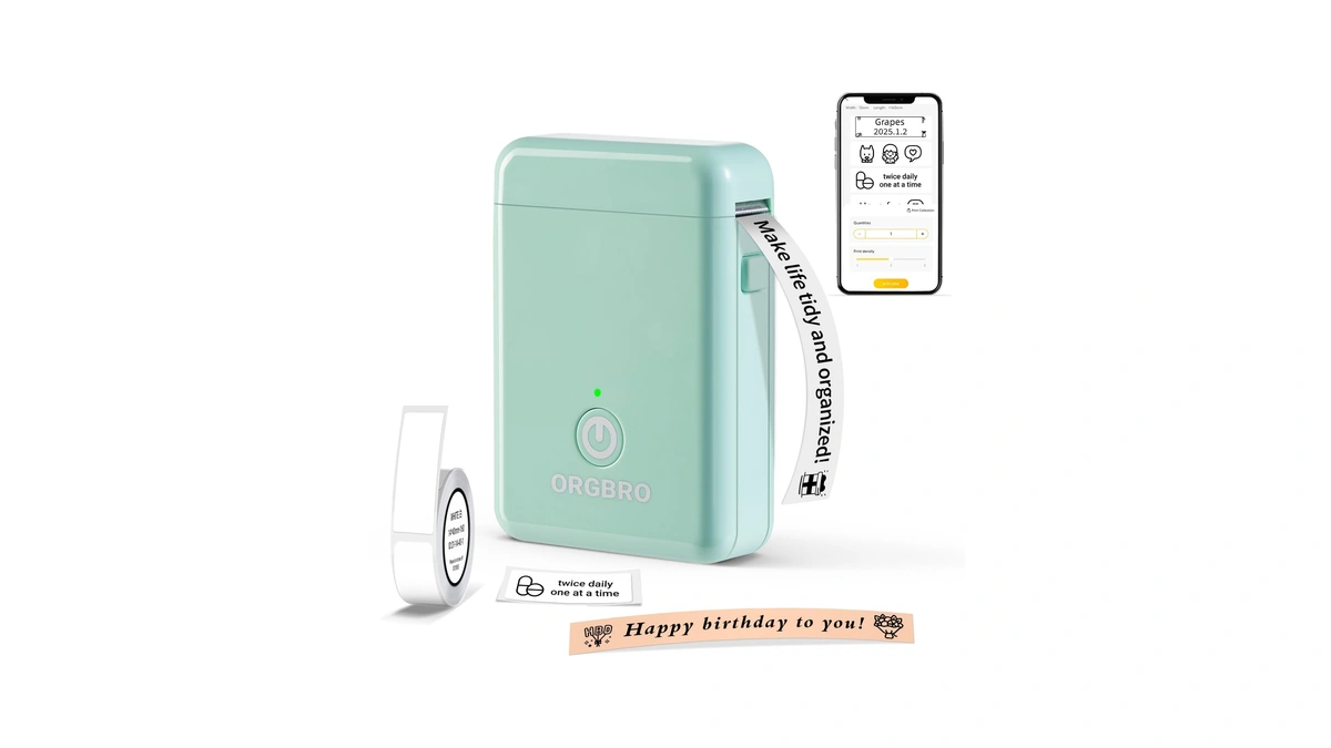 Orgbro Label Maker Machine With Tape, Portable Bluetooth Label Printer