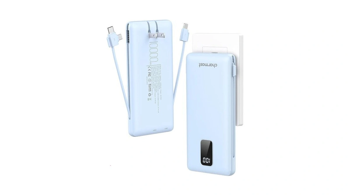 Charmast Portable Charger With Built-in Cables And Wall Plug, 10000mah