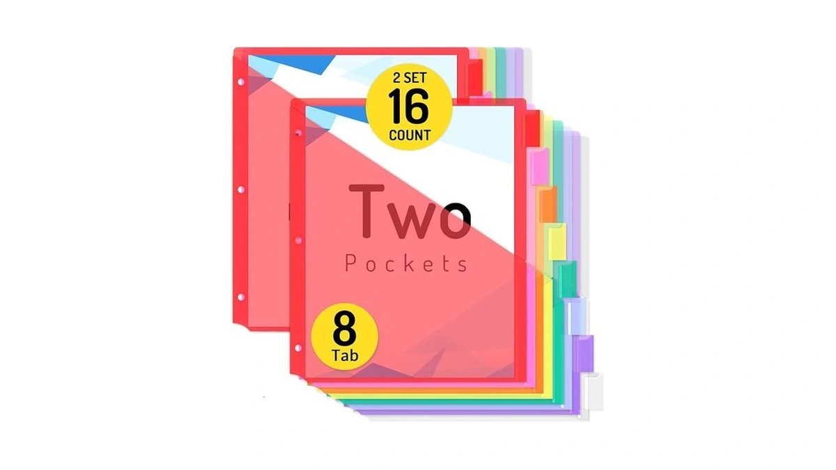 Forvencer 16 Count Dividers With Two Pockets, 8 Tabs Binder