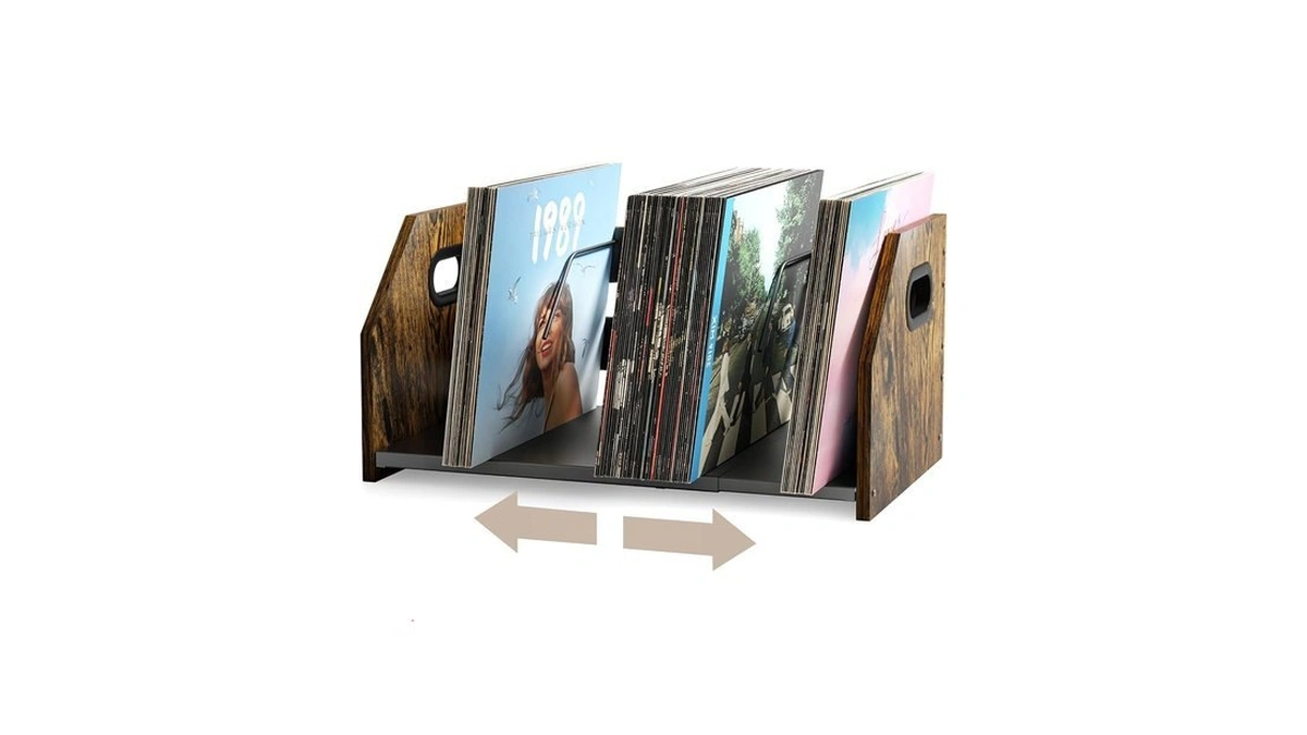 Kesiya Expandable Vinyl Record Storage Holder, Wood And Metal Record