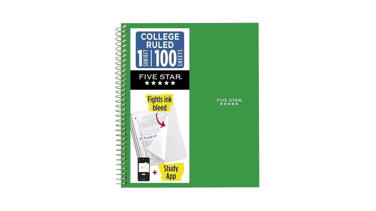 Five Star Spiral Notebook Plus Study App, 1 Subject, College
