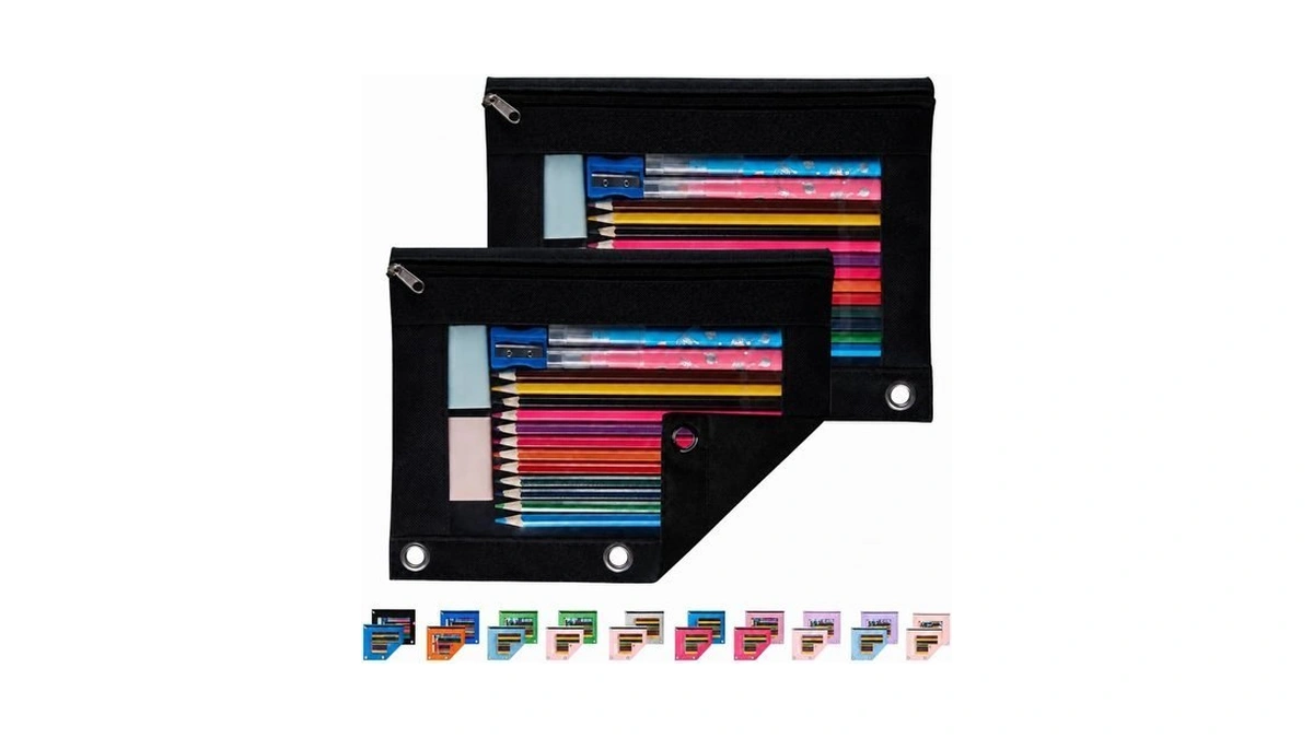 Sooez Pencil Pouch For 3 Ring Binder, 2 Pack Binder