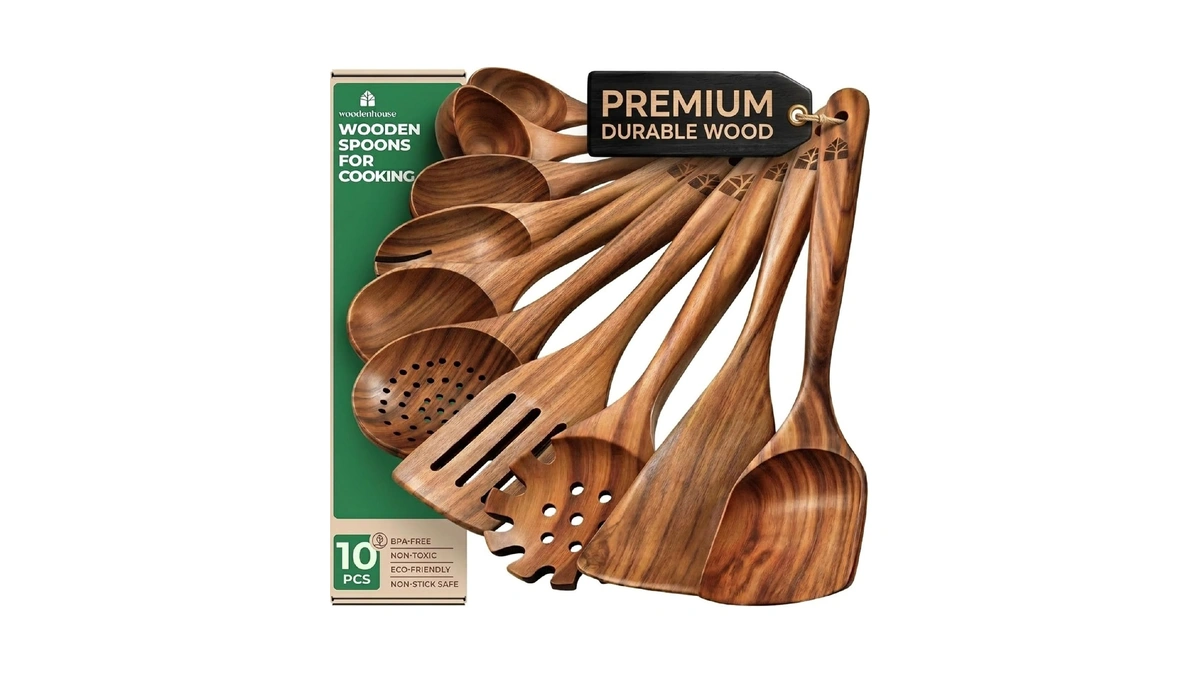 Wooden Spoons For Cooking β 10 Pcs Teak Wood Utensil