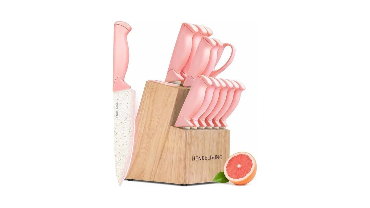 Henkeliving 14-piece Peach Pink Knife Block Set With Built-in Sharpener
