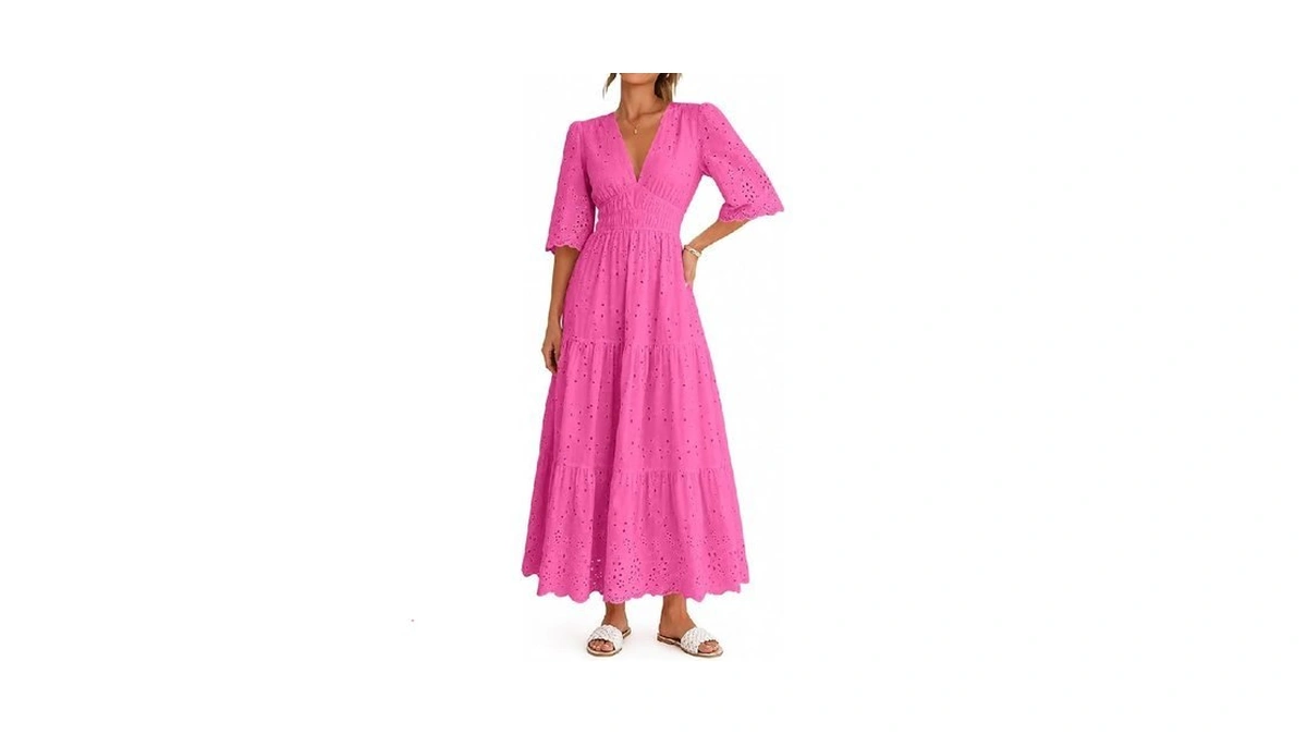Lazysmile Long Sleeve Dresses For Women V Neck Hollow Out