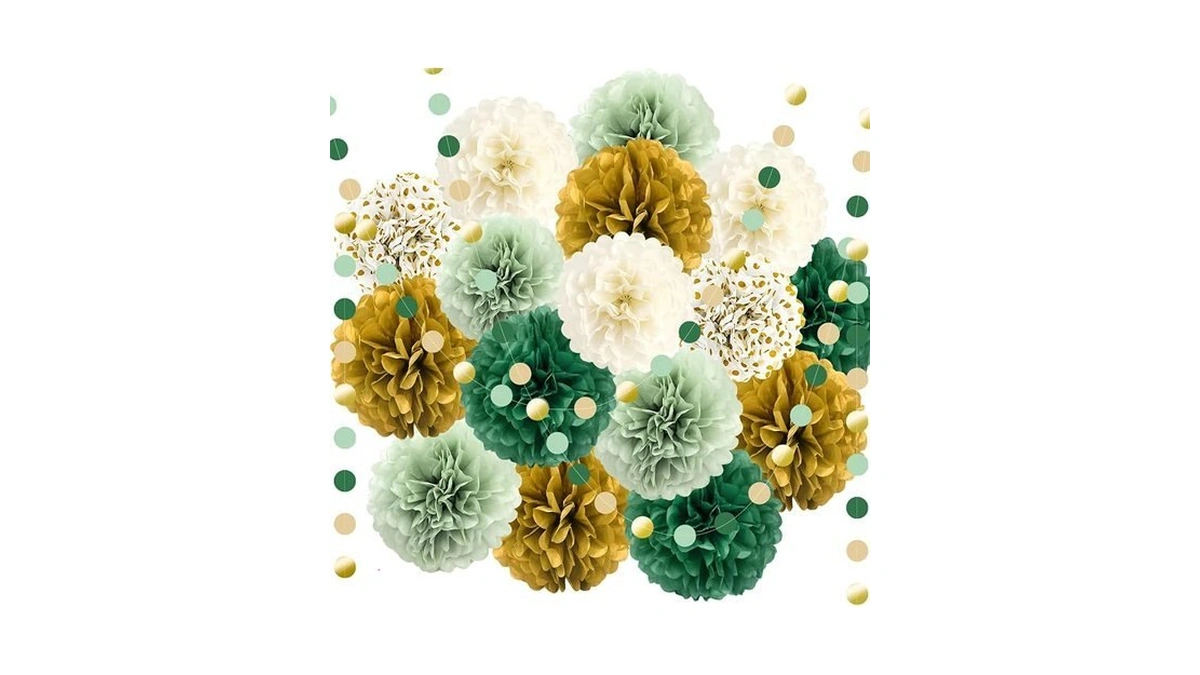 Kaxixi Sage Green Wedding Party Decorations, Green And Gold Tissue