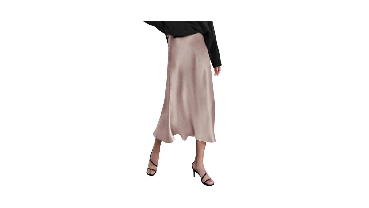 Zeagoo Womens Silk Midi Skirt High Waist Satin Skirt Elegant