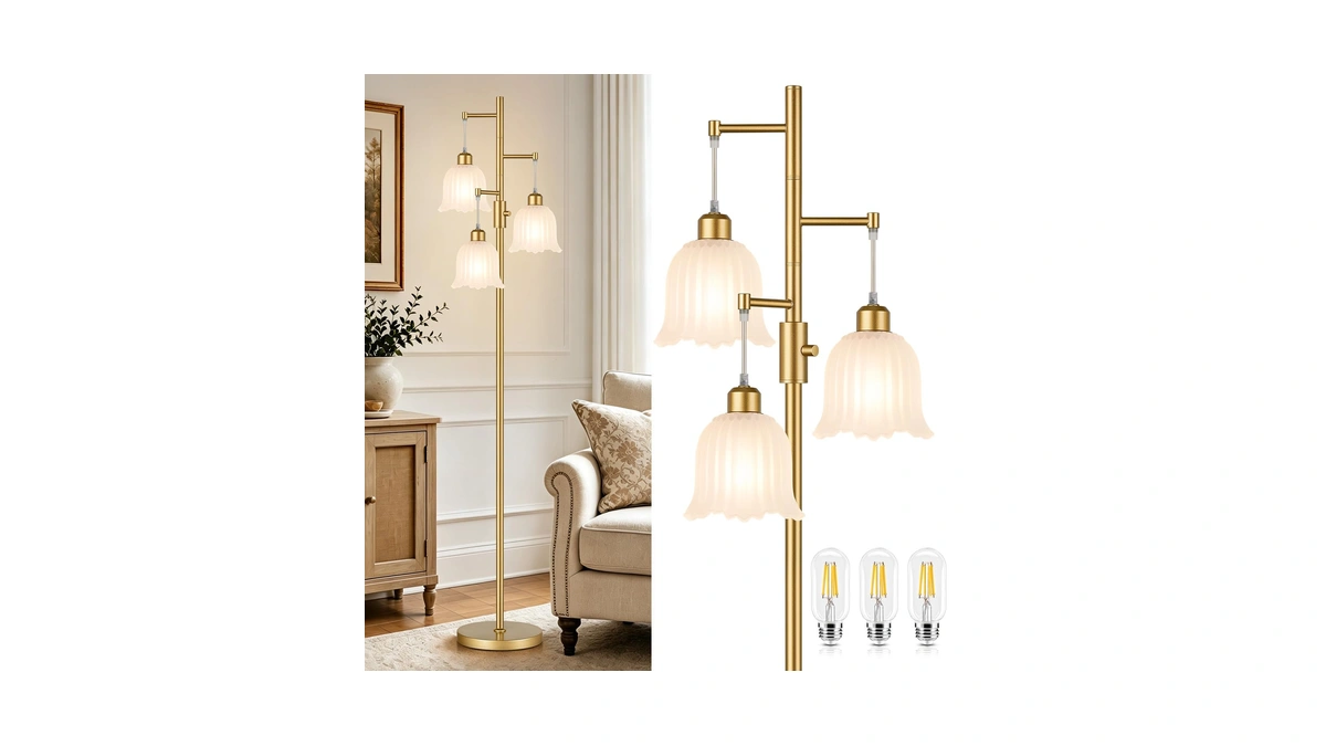 Sutnblit Dimmable Floor Lamp, 3 X 900lm Edison Bulbs Included,