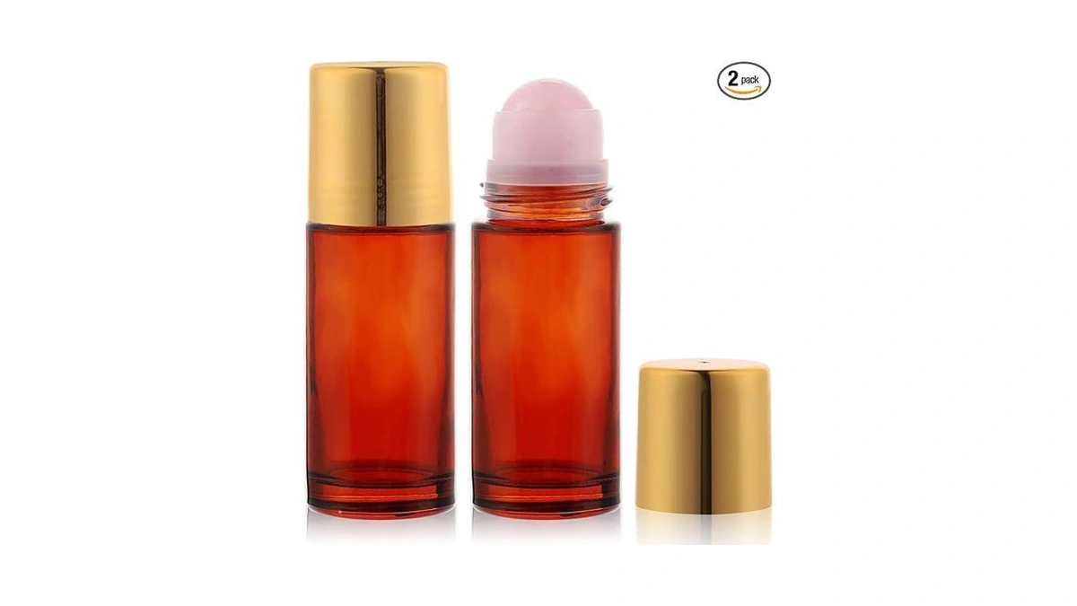 Ramfiyn 2 Pack 1.7oz Large Amber Glass Roll On Bottles
