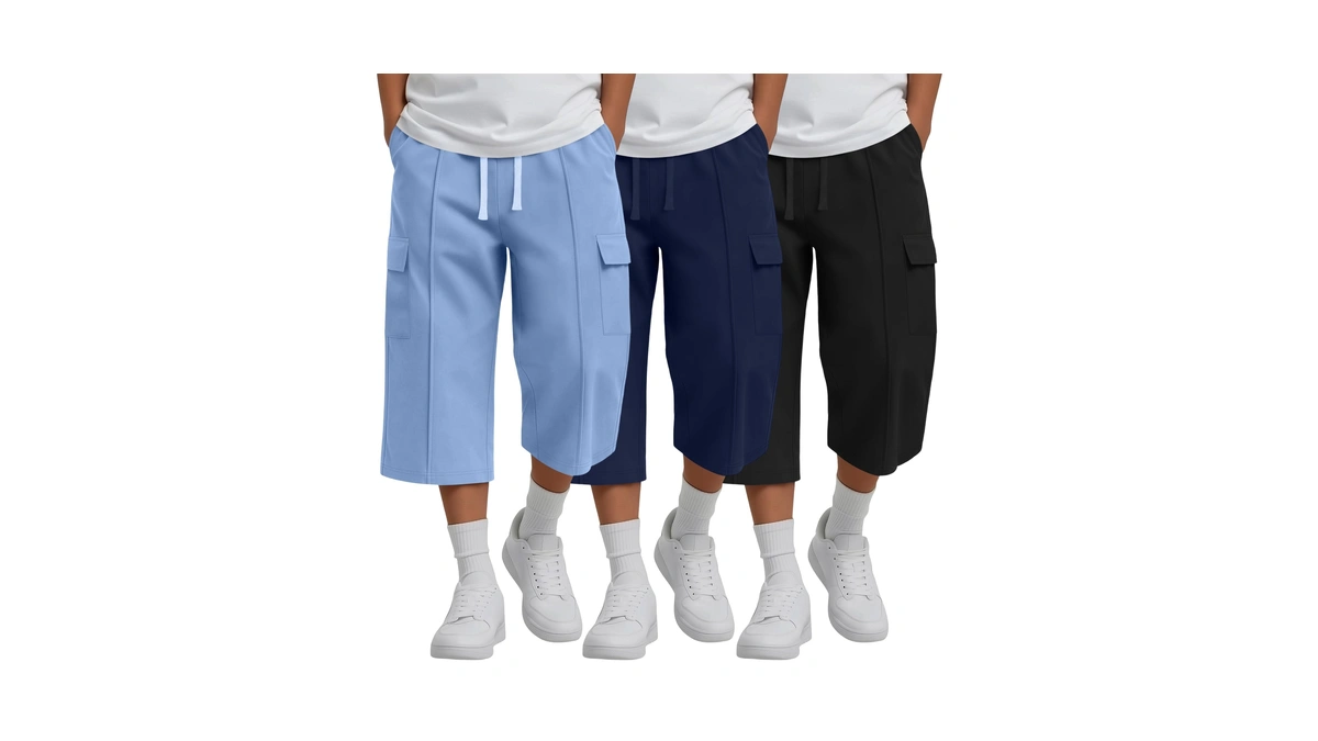 Lessonzoo 3 Pack Boys Cargo Capri Pants 6-16 Years Teen