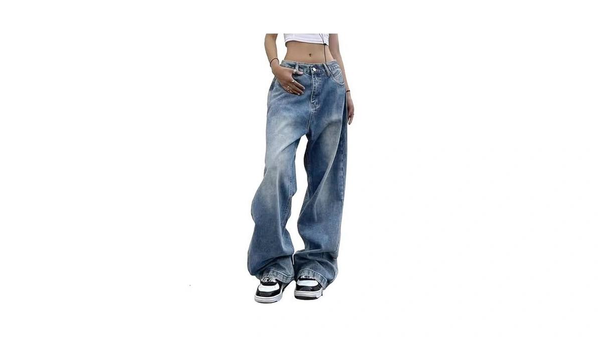 Emmiol Women Baggy Jeans For Women Trendy Mid Waisted Denim