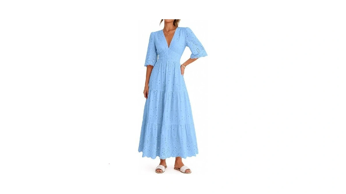 Lazysmile Long Sleeve Dresses For Women V Neck Hollow Out