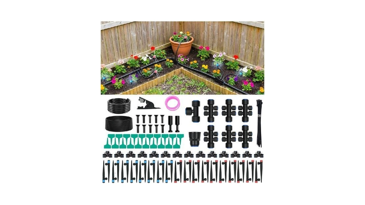 230ft Drip Irrigation Kit With 34 Emitters, 3 Spray Types,
