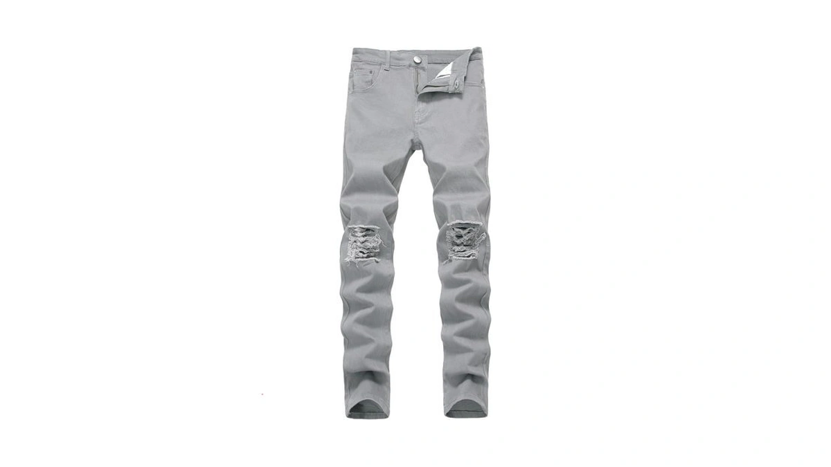 Lamkuku Men's Ripped Jeans Slim Fit Casual Distressed Denim Pants(34,grey577)