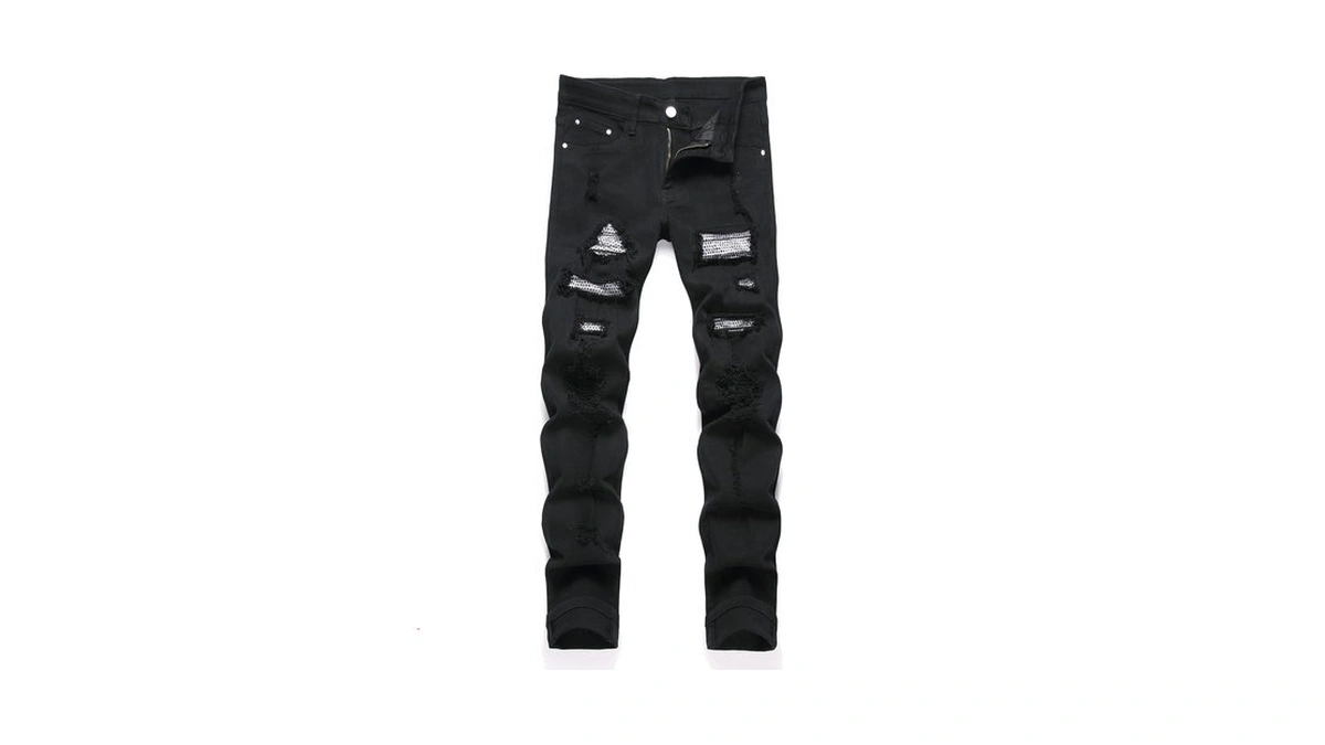 Ghyyhg Men's Ripped Patch Elastic Jeans Fashion Slim Fit Regular