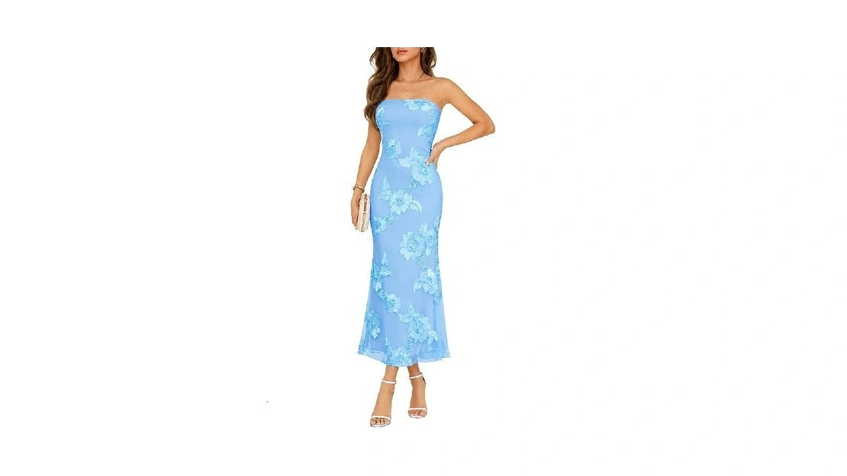 Goosprarn Women's Strapless Bodycon Mermaid Maxi Dress Floral Summer Cocktail