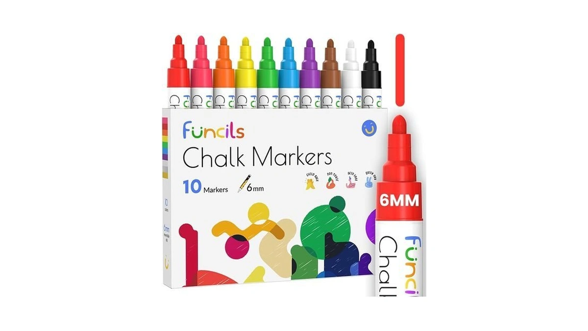 Funcils 10 Liquid Chalk Markers For Blackboard - (10 Pack,