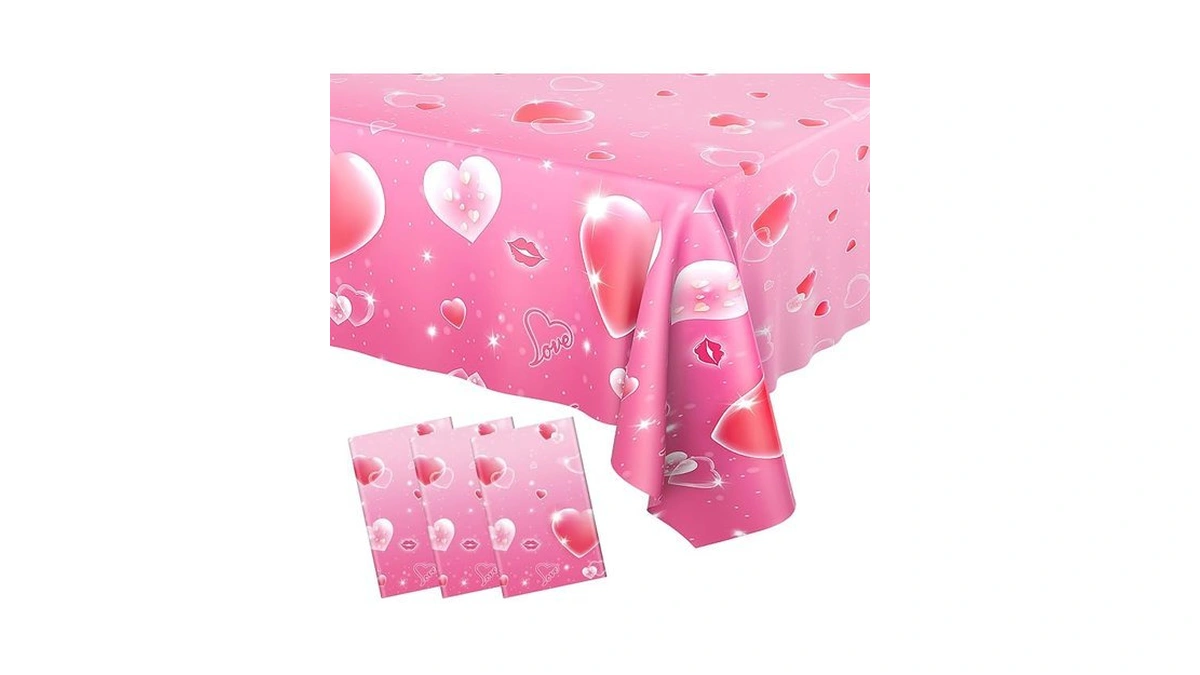 3 Pcs Valentines Day Tablecloth - Pink Heart Love Valentine