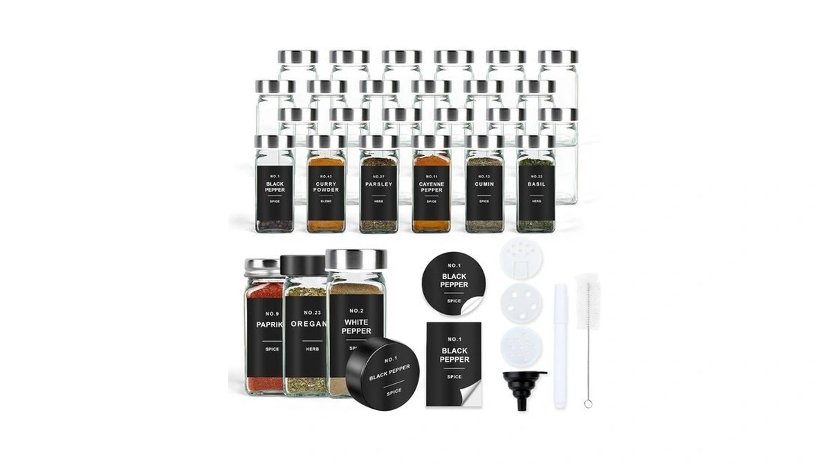 Omozun Spice Jars With Label, 24pcs 4oz Glass Spice Jars