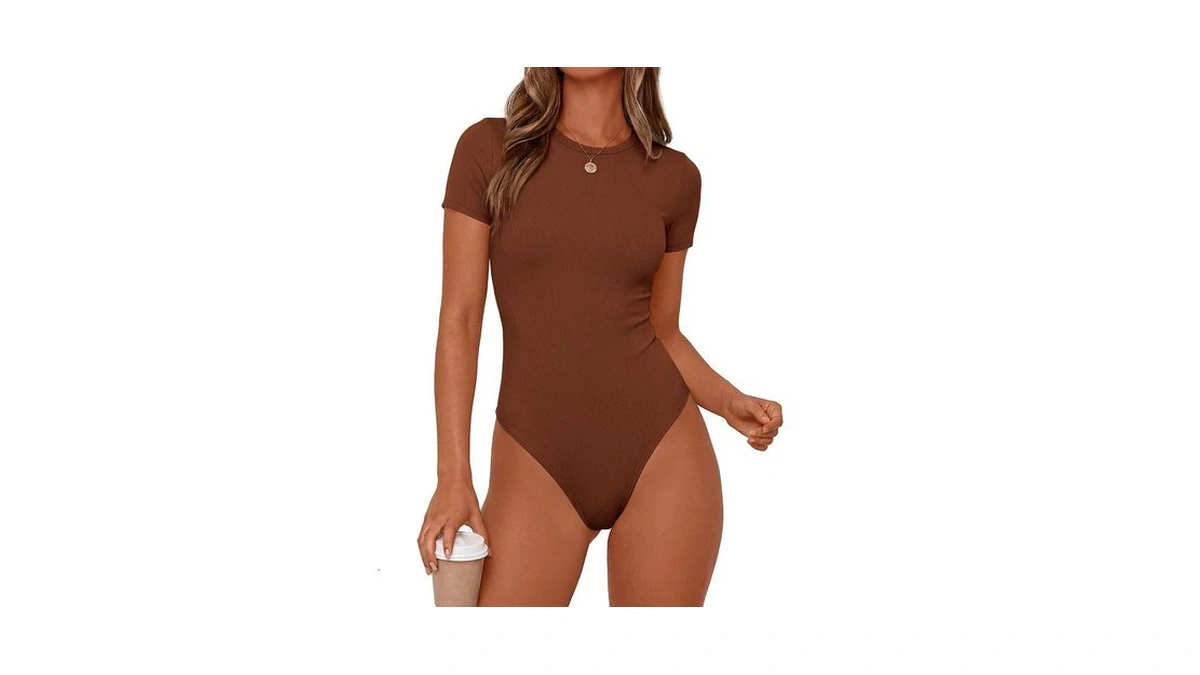 Prettygarden Body Suits For Womens Short Sleeve Summer Tops, Camel,s