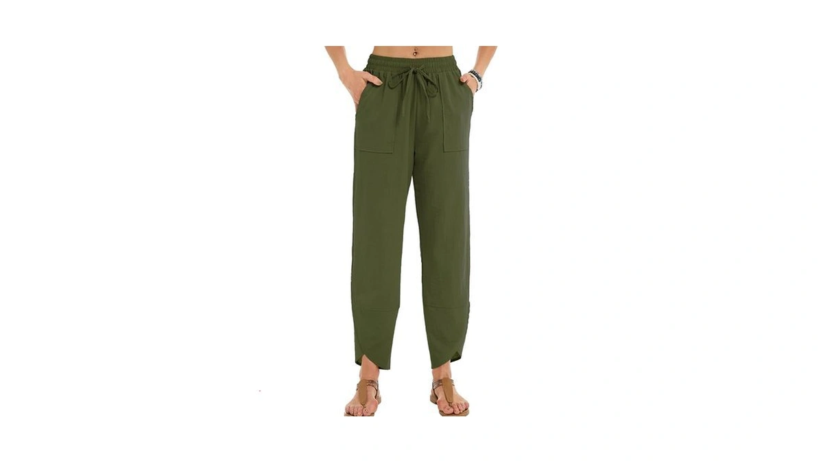 Enjyam Womens Baggy Wide Leg Pants Casual Elastic Waist Drawstring