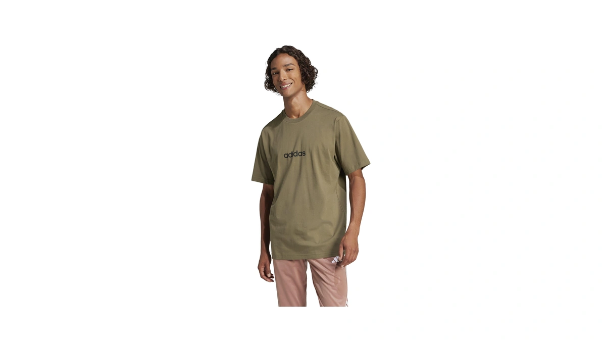 Adidas Men's Essentials Linear Sportswear Sportswear T-shirt, Olive Strata/black, Small/tall
